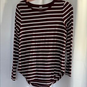 Old Navy Burgundy and White Striped Long Sleeve Tee